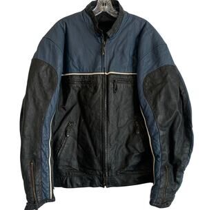 VTG Bikers Dream Mens 2XL Sz 54 Leather Jacket Motorcycle Coat Blue Racer Zip Up